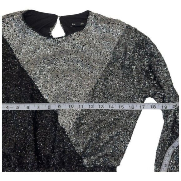 Express Women XS Colorblock Long Sleeves Black Silver Sequin Cocktail Mini Dress - Picture 5 of 11